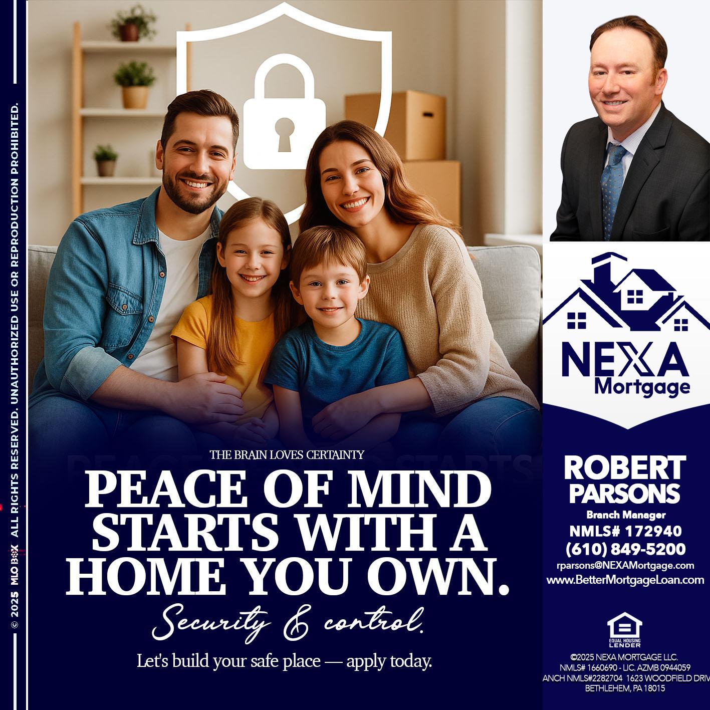 peace of mind - Robert Parsons -Mortgage Loan Originator