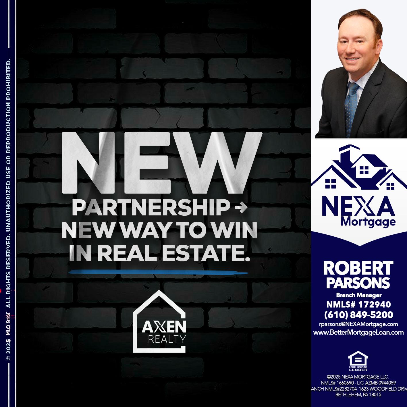 new partnership - Robert Parsons -Mortgage Loan Originator