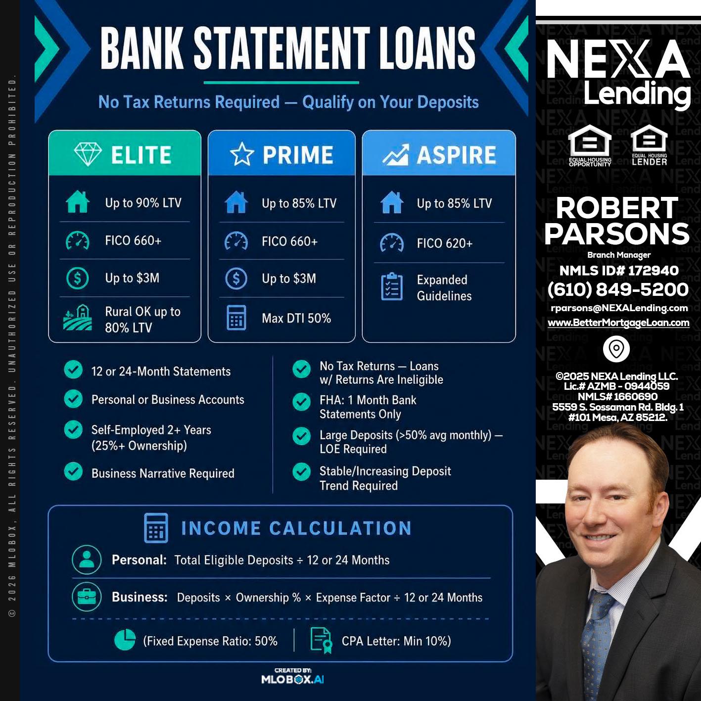 BANK STATEMENT - Robert Parsons -Mortgage Loan Originator