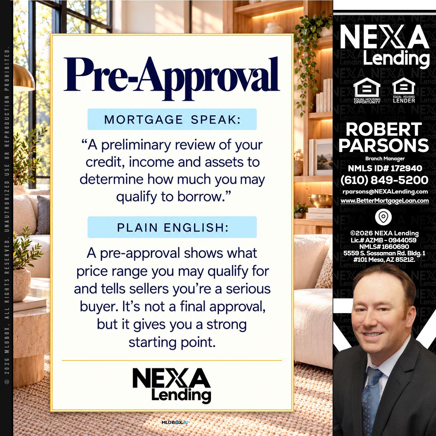 PREAPROVAL - Robert Parsons -Mortgage Loan Originator